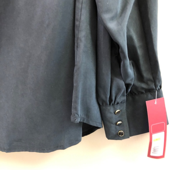 NWT Ruffled Collared Blouse with Tie in Black - Picture 5 of 15